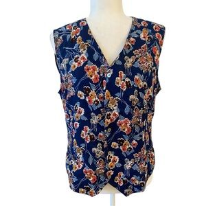 Liz Wear Womens Blue Floral Sleeveless Vest Blouse